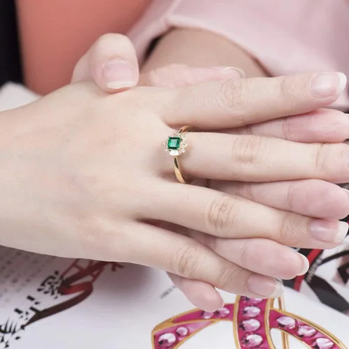 Miniatura 8 de Lanmi Anillo de oro amarillo de 14 quilates con diamantes naturales de esmeralda para mujer, compromiso de compromiso de boda, aniversario