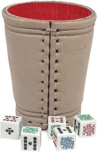 Miniatura 23 de Cyber-Deals - Taza compacta de cuero genuino para dados + dados con bolsa de almacenamiento de terciopelo negro