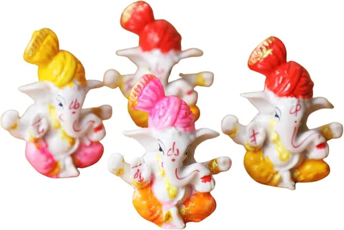 Miniatura 8 de Desi Favors Ídolo de Ganesha chapado en latón, mini figura de Lord Ganesha hindú de oro natural para tablero de instrumentos del automóvil