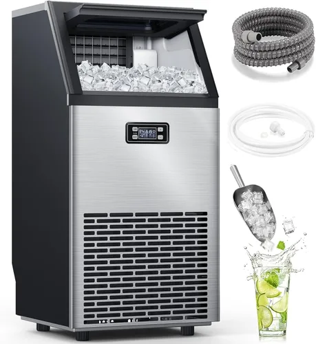 Máquina comercial para hacer hielo, máquina de hielo de acero inoxidable de 100 libras/24 horas con capacidad de almacenamiento de 33 libras,