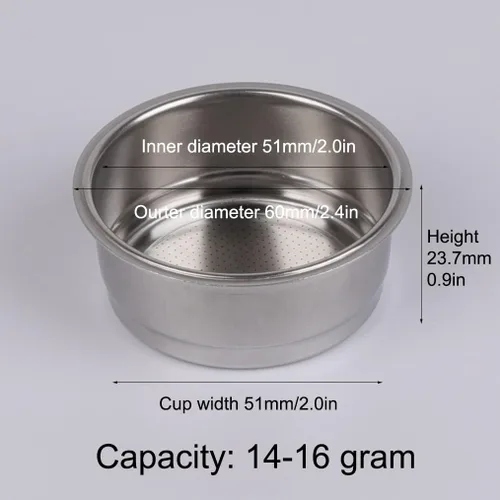 Miniatura 3 de Cesta de filtro no presurizada de 2.008 in, tamiz de doble taza para portafiltro de 2.008 in, capacidad de polvo de 0.56 oz - Diámetro de agujeros
