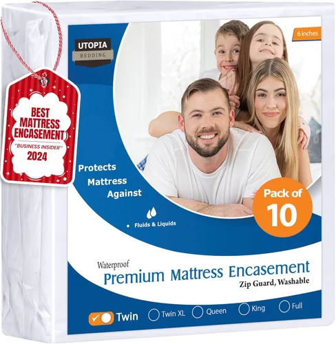 Miniatura 28 de Utopia Bedding Funda de colchón impermeable de alta calidad, protector de colchón con cremallera individual XL, 8 pulgadas de profundidad, a prueba