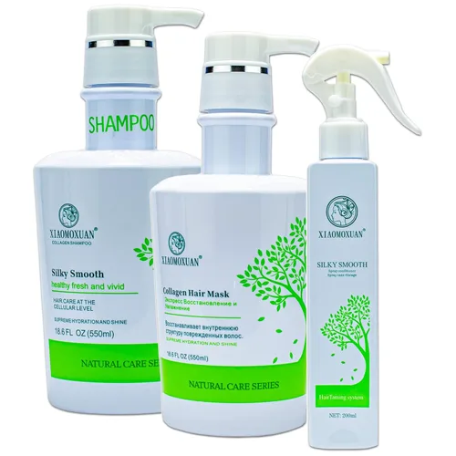 Xiaomoxuan Juego de champú y acondicionador de árbol de té sin sulfato con máscara de colágeno para el cuidado del cabello encrespado