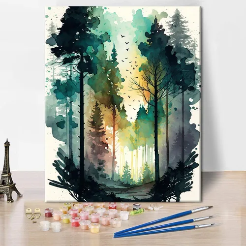 TUMOVO Pintura por números para adultos, pintura de bosque por números, acuarela, paisaje por números, para niños, paisaje natural, pintura por