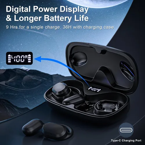 Miniatura 10 de Auriculares de oreja abierta, IPX7 impermeables, Bluetooth 5.3 True Wireless Sports Over Ear Auriculares con ganchos para los oídos, micrófono