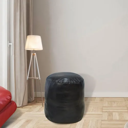 Miniatura 35 de Rugsotic Carpets Puf de cuero de cabra redondo hecho a mano ecológico negro – Puf de forma redonda, 14.0 in x 14.0 in x 14.0 in x 14.0 in, liso