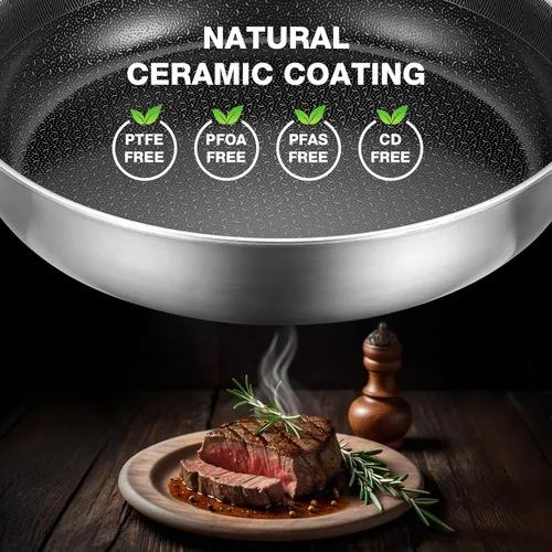 Miniatura 2 de PekGema Sartén antiadherente de 10 pulgadas, sartén de cerámica híbrida, sartén de acero inoxidable, sartén de chef apta para horno sin adhesivo