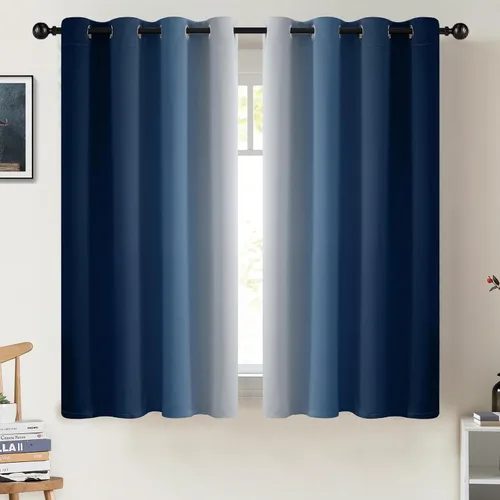 Miniatura 91 de COSVIYA Cortinas 100% Opacas Azul Degradado con Lazos Ajustables para Cocina Aislamiento Térmico Oscurecimiento de Habitación Cenefa con Bolsillo