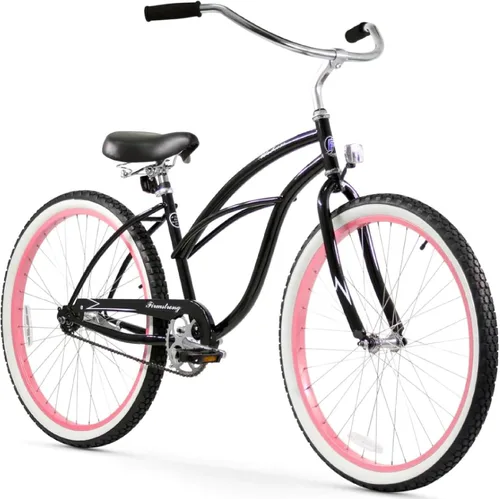 Miniatura 22 de Sixthreezero Urban Lady Beach Cruiser - Bicicleta híbrida de 3 velocidades para mujer Verde militar con llantas rosadas con asiento negro/puños