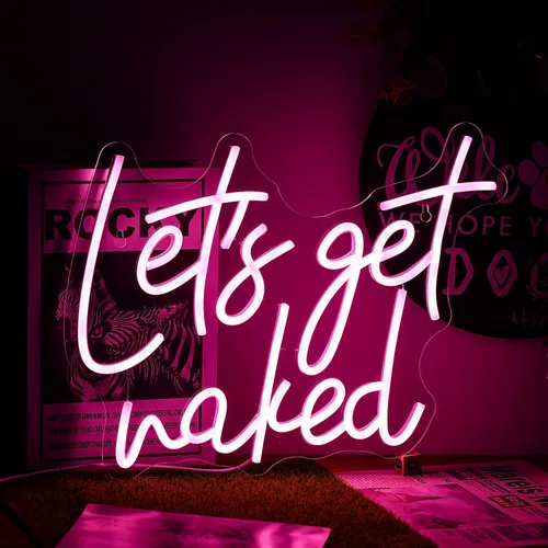 Let's Get Naked - Letrero de neón rosa para decoración de pared, letras LED de neón para dormitorio, habitación de niñas, decoración de estoe (15.7
