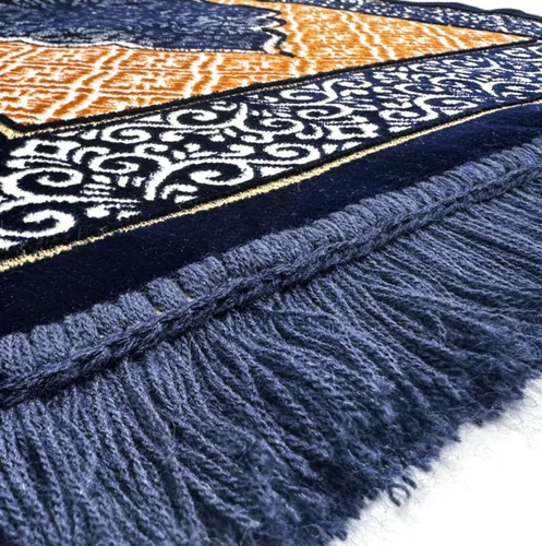 Miniatura 6 de Juego de alfombras de oración islámica de terciopelo (alfombra gruesa de oración, 99 cuentas de oración Tasbih, sombrero kufi de algodón negro), Azul
