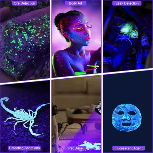 Miniatura 8 de iodoo 4 en 1 linterna recargable UV 6500K / 395nm con atenuación sin escalones, 5000 lúmenes, haz zoom, luz UV IP45, linterna LED de Halloween