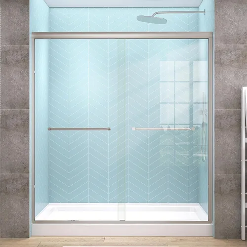 Miniatura 11 de GETPRO Puerta de ducha corrediza de 44-48 pulgadas de ancho x 72 pulgadas de alto, puertas correderas dobles sin marco para ducha, puerta de vidrio