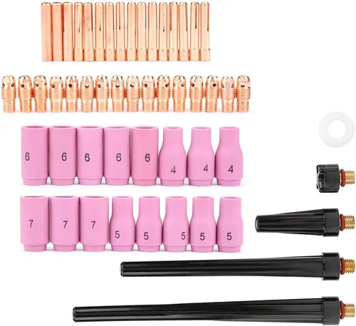 Miniatura 9 de Piezas de la antorcha de soldadura, 53 unids tig soldadura antorcha cuerpo partes gas lente boquilla boquilla kit taza para WP-9 20 25