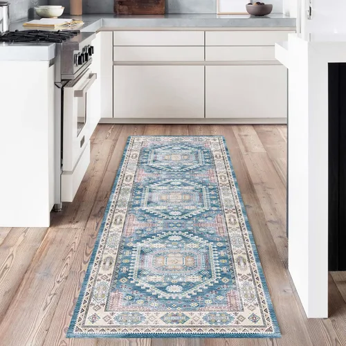 Miniatura 3 de vivorug Alfombra de pasillo azul de 2 x 10 pulgadas, lavable a máquina, con parte trasera antideslizante, ideal para cocina, pasillo, entrada, Azul