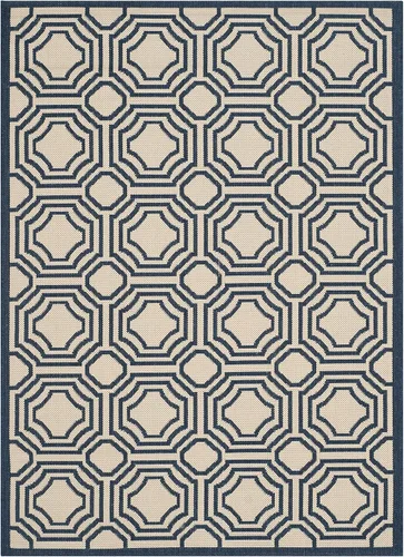 Miniatura 2 de SAFAVIEH Alfombra lavable al aire libre Courtyard Collection – 4' x 5'7", beige y azul marino, no desprende pelusa y fácil limpieza, ideal