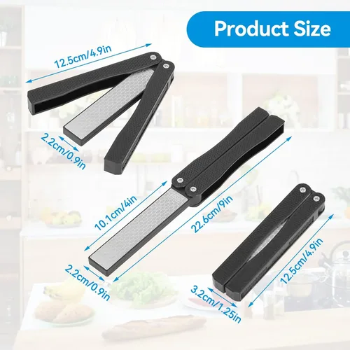 Miniatura 4 de Piedra de afilar cuchillos plegable, afilador de doble cara, afilador rápido portátil para afilar cuchillos de cocina, tijeras, picador (negro)