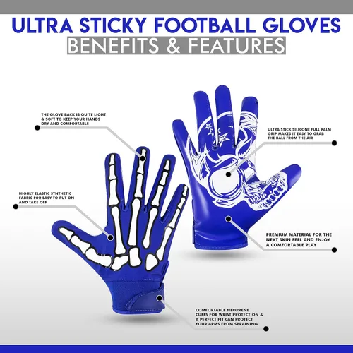 Miniatura 6 de Glorious Traders Adult & Youth Football Gloves - Ultimate Performance Booster with Super Sticky Grip Azul
