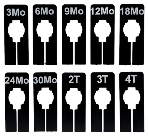 NAHANCO QSDBWKIT5 - Divisores rectangulares negros de tamaño de ropa con estampado blanco para bebé/niños, 3MOS - 4T, kit de 10 (10 tamaños, 1 pieza