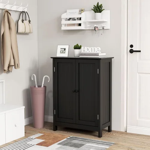 Miniatura 2 de COSTWAY Armario de almacenamiento de baño, organizadores de baño independientes y almacenamiento con puertas y estante ajustable, gabinete de piso