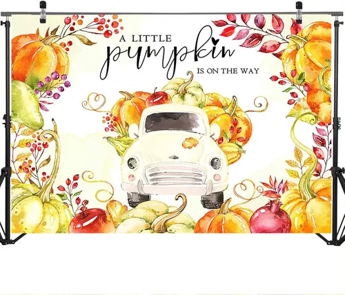 Miniatura 3 de Mocsicka Telón de fondo de calabaza para baby shower, camión, otoño, baby shower, decoración de fiesta, fondo de calabaza, baby shower, fotografía