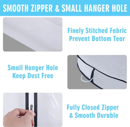 Miniatura 4 de Bolsas de ropa de 50 pulgadas para colgar ropa, fundas transparentes a prueba de trajes con refuerzos de 4 pulgadas para almacenamiento en armario
