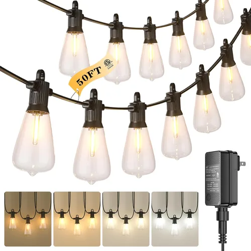 Miniatura 17 de Kawaya Guirnalda de luces para patio al aire libre: luz LED de 25 pies para patio exterior con 12 bombillas vintage inastillables - 2700 K regulable