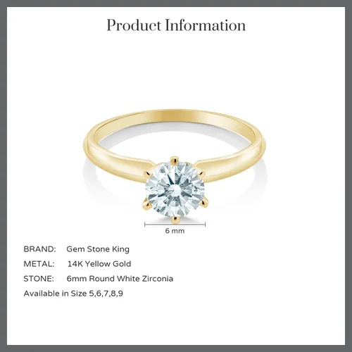 Miniatura 18 de Anillo de compromiso solitario con piedra preciosa redonda de oro amarillo de 14 quilates de 0.236 in para mujer Ajuste clásico de 6 puntas