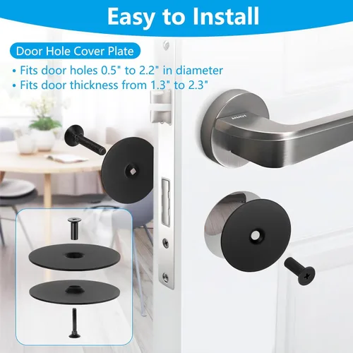 Miniatura 4 de Placa Premium de Acero Inoxidable para Cubrir Agujero de Puerta - Tapa de Cerrojo de Seguridad de 2-5/8 de Diámetro con Tornillos para Mayor