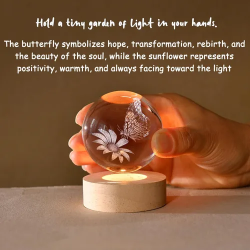 Miniatura 4 de IFOLAINA Bola de cristal de mariposa, ideas de regalos para novia, esposa, mamá, pareja, cumpleaños, día de la madre, mariposa 3D en girasol, luz