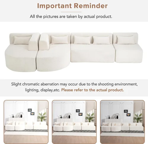 Miniatura 4 de P PURLOVE Sofá modular modular combinado, 4 sofás combinados, tapizado moderno con 2 tumbonas y 5 almohadas traseras para sala de estar, oficina