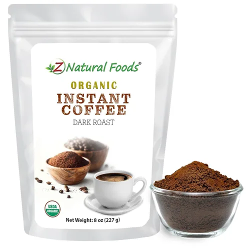 Z Natural Foods Café instantáneo orgánico en polvo, rico sabor tostado oscuro, polvo de espresso instantáneo arábica con antioxidantes para aumentar
