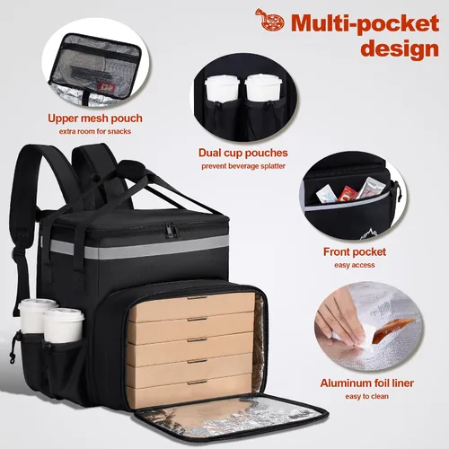 Miniatura 5 de Mochila de entrega de alimentos GoHimal, bolsas aisladas para entrega de alimentos para bicicleta de comida para llevar, bolsa grande de pizza
