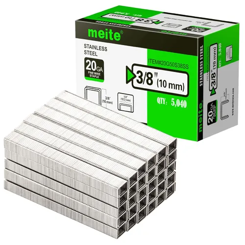 meite Grapas de tapicería de acero inoxidable 304 de calibre 20, corona de 1/2 pulgada con longitud de pierna de 3/8 pulgadas, grapas resistentes