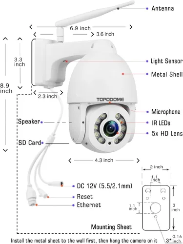 Miniatura 5 de Cámara de seguridad PTZ de 5 MP con seguimiento de movimiento al aire libre, reflector de vigilancia IP, cámara RTSP inalámbrica WiFi