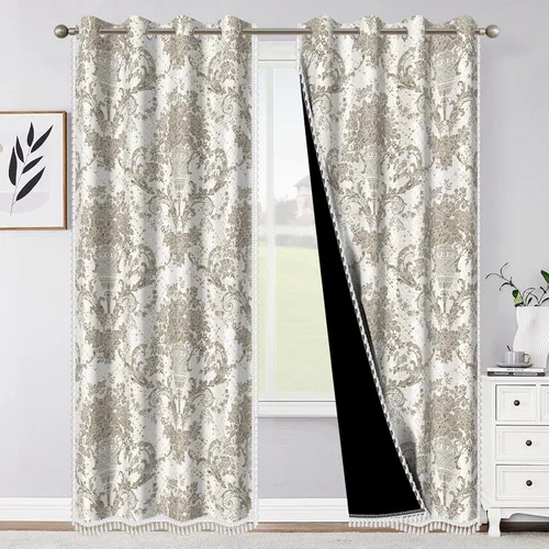 Cortinas opacas bohemias para dormitorio, sala de estar, cortinas opacas florales de 84 pulgadas de largo, juego de 2 paneles con borlas, cortinas