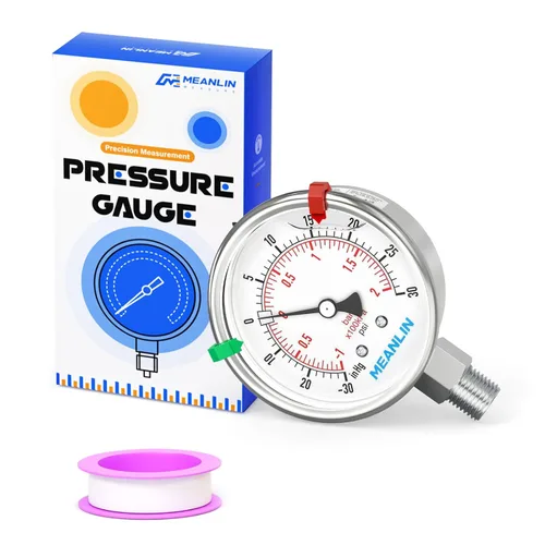Miniatura 13 de MEANLIN MEASURE Medidor de presión de acero inoxidable relleno de líquido de 0 ~ 100 psi con junta de acero inoxidable 316, esfera de cara NPT