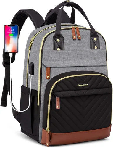 Miniatura 16 de Mochila para laptop para mujer, mochila de viaje de trabajo de 15.6 pulgadas con cargador USB, mochila universitaria impermeable, mochila
