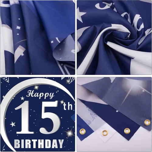 Miniatura 7 de Decoraciones de cumpleaños número 15 para niños y niñas, decoraciones de cumpleaños azul marino para niños y niñas, incluyendo decoraciones de feliz