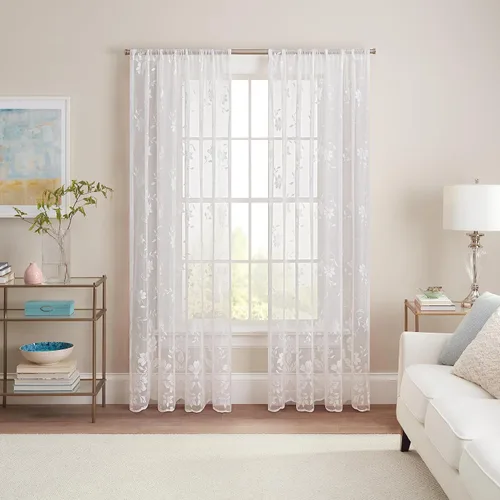 Miniatura 10 de Waverly Sherry Cortina de encaje ligera y elegante con bolsillo para varilla, cortina de ventana floral para sala de estar (1 panel), 54 x 63