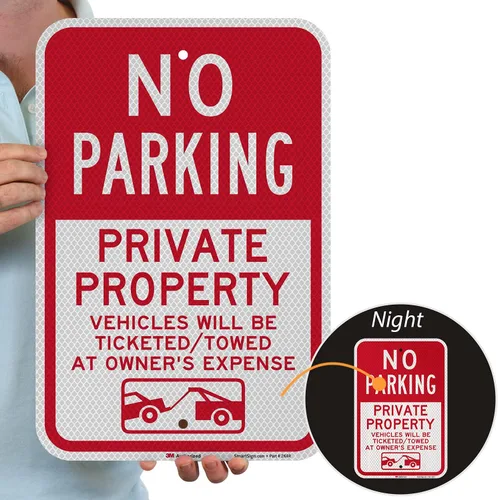 Miniatura 2 de SmartSign Letrero con texto en inglés "No Parking - Private Property, Vehicles Will Be Ticketed/Towed at Owner's Expense" Aluminio reflectante