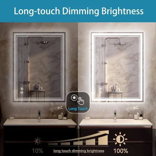 Miniatura 5 de Paquete de 2 espejos de baño de 24 x 36 pulgadas con luces LED regulables de 3 colores, espejo LED sin niebla para tocador de baño, espejo con luces