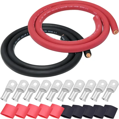 Miniatura 17 de Cable de Soldadura Calibre 1/0, iGreely 1/0 AWG Cables de Soldadura de Batería de Cobre Puro para Generador Solar Automático, 5 piezas de 5/16" y 5