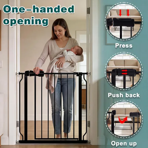 Miniatura 3 de Puerta para bebé extra ancha con puerta, 52.76 ~ 62.2 pulgadas de ancho, montada a presión, sin taladro, puerta de metal con cierre automático