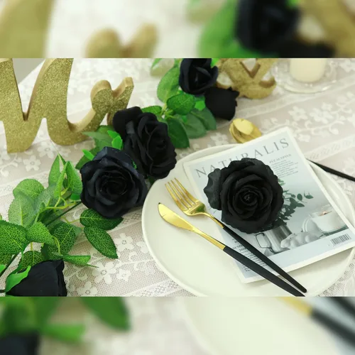 Miniatura 2 de Felice Arts Paquete de 2 guirnaldas de flores artificiales negras cada una de 6.5 pies, guirnalda de rosas colgantes para bodas, arreglos de mesa