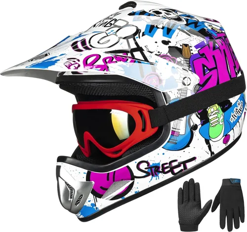 Miniatura 13 de ILM - Casco para niños o jóvenes para motocross o cuatrimoto o calle, de cara completa, para moto, incluye lentes y guantes, aprobado por el DOT