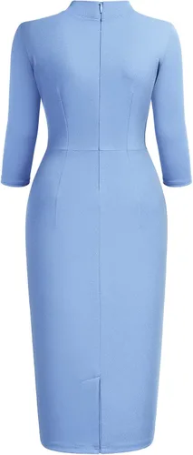 Miniatura 7 de Miusol - Vestido entallado de cóctel, plisado, estilo retro, cuello medio.