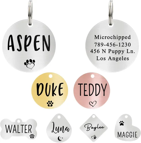 Miniatura 14 de Ultra Joys - Etiqueta personalizada de identificación para mascotas para perros, etiqueta de identificación de hueso de acero inoxidable cepillado