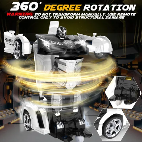 Miniatura 3 de Dolanus Coche de policía a control remoto – Robot transformador de automóvil a control remoto, luz intermitente, 2.4 GHz, rotación de 360 grados