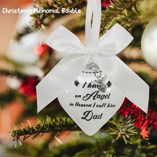 Miniatura 4 de Adorno conmemorativo de Navidad transparente, bola de plumas, Tengo un ángel en el cielo, adorno conmemorativo para papá, adorno conmemorativo